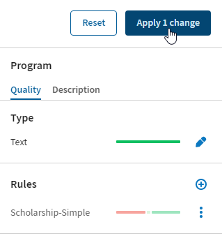 Schaltfläche „Apply 1 change (1 Änderung anwenden)“ auf der Qualitätsregisterkarte („Quality“)