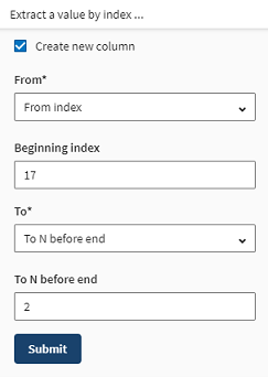 Geöffneter Fensterbereich zur Extraktion von Werten nach Index („Extract a value by index“)