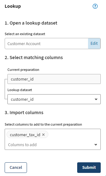 Auswahl von „customer_tax_id“ in der Option „Import columns (Spalten importieren)“