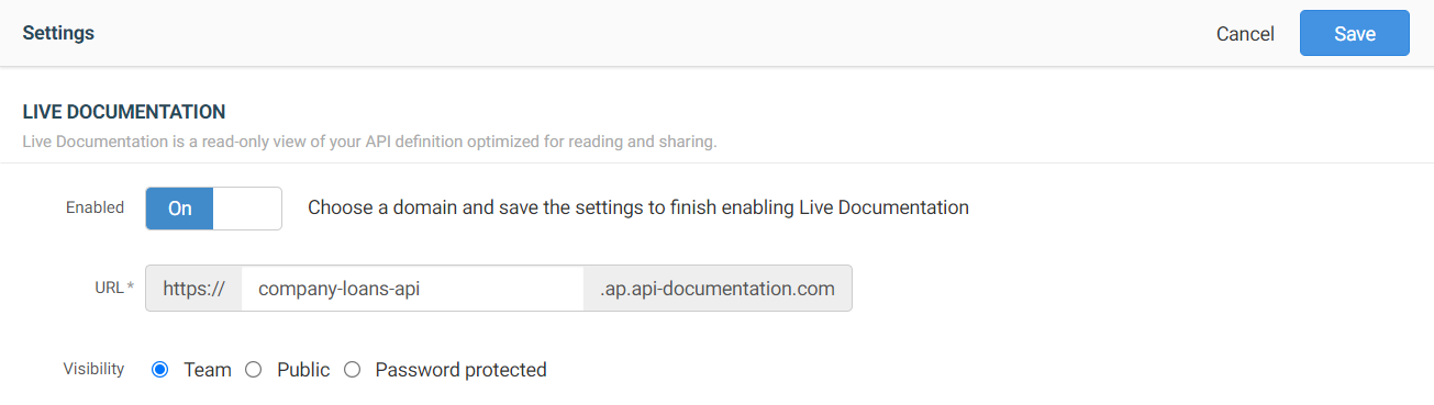 Example of a live documentation definition.
