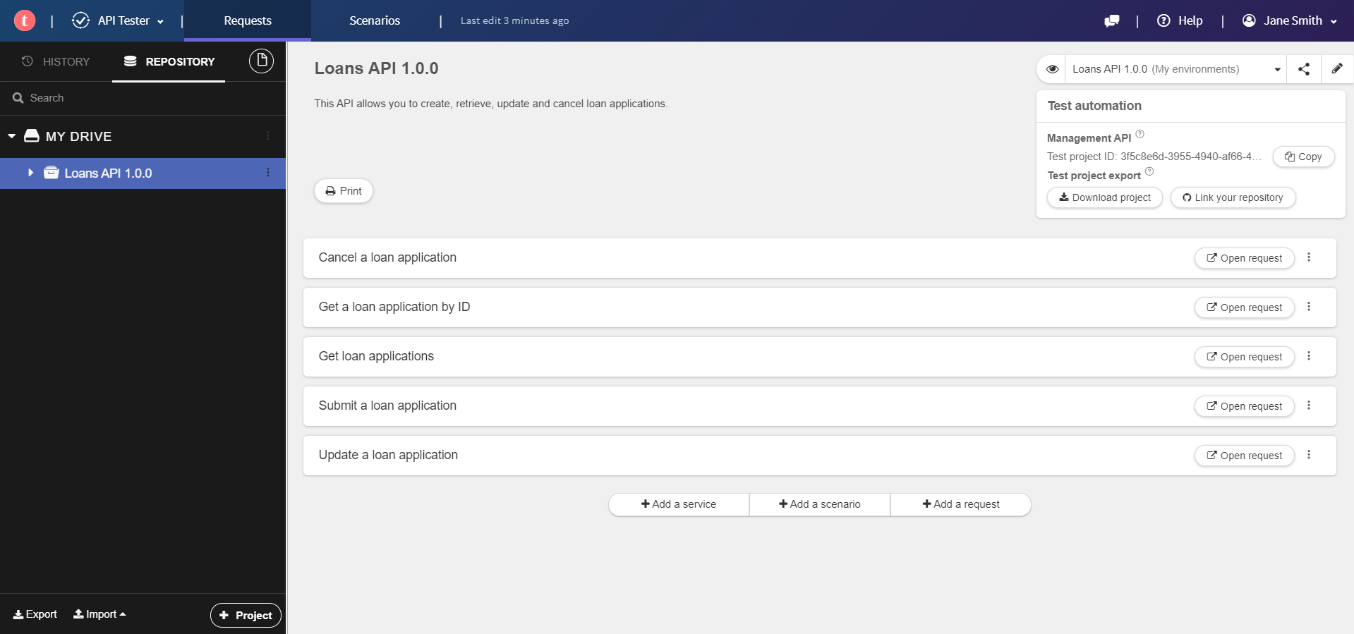 New project in Talend Cloud API Tester.