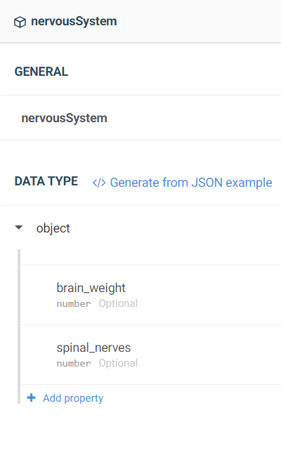 Screenshot of the nervousSystem data type.