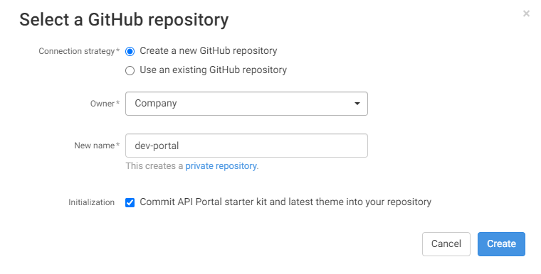Select a GitHub repository dialog box.