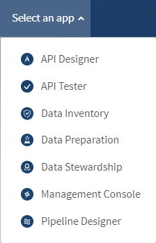 List of applications available from the Select an app icon.