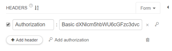 The authorization header with the encoded username and password.