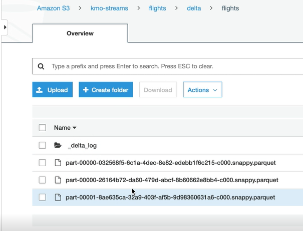 Amazon S3 console with flights overview.