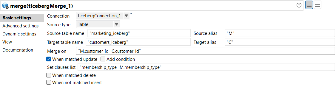 tIcebergMerge component properties.