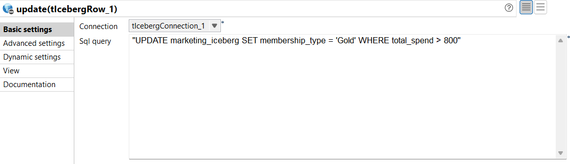 tIcebergRow component parameters.