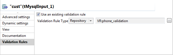 Screenshot of the component validation rules.