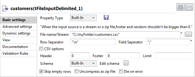 Screenshot of the component basic settings.