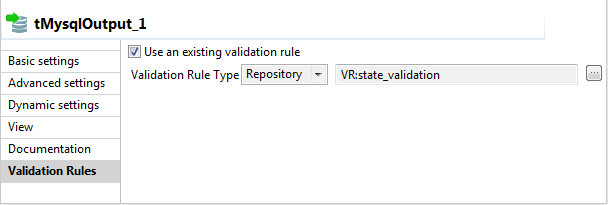 Screenshot of the component validation rules.