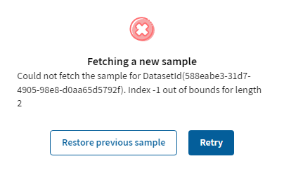 Error message about fetching a new sample from the Sample view.