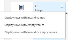 Filtering options for the empty and invalid rows in the whole dataset.