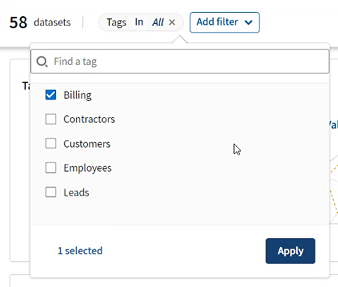 Billing tag being applied to the search.