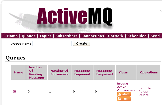 Screenshot of the incoming queue in the ActiveMQ interface. The queue has one consumer.