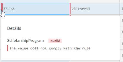 Red bar to highlight errors in a rule.