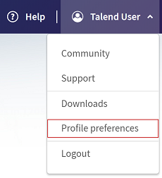 Expanded user menu with the Profile preferences link highlighted.