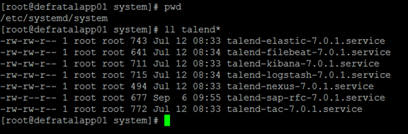 Systemd service files listed in the command line.