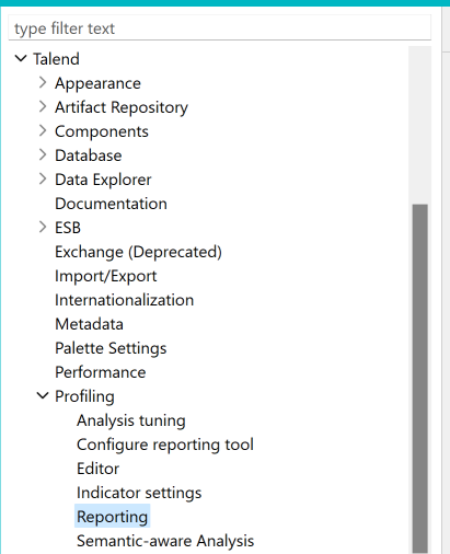 Location of Reporting in the Preferences list.