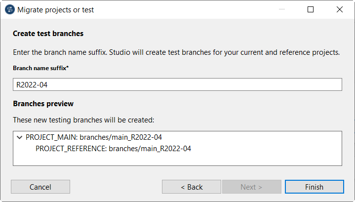 Example of creating a testing branch suffixed with R2022-04.