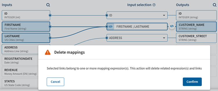 A pop-up asking users to confirm mapping deletion.