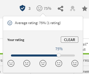 Rating screen showing cursor positioned on 75%.
