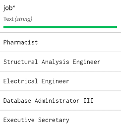 A column named 'job' with a Text semantic type.