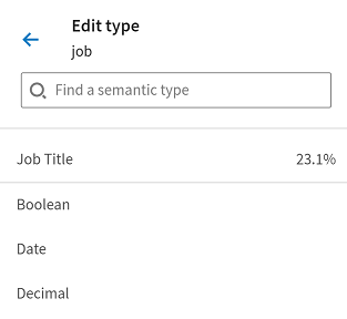 'Edit type' window with a search field and semantic type suggestions.