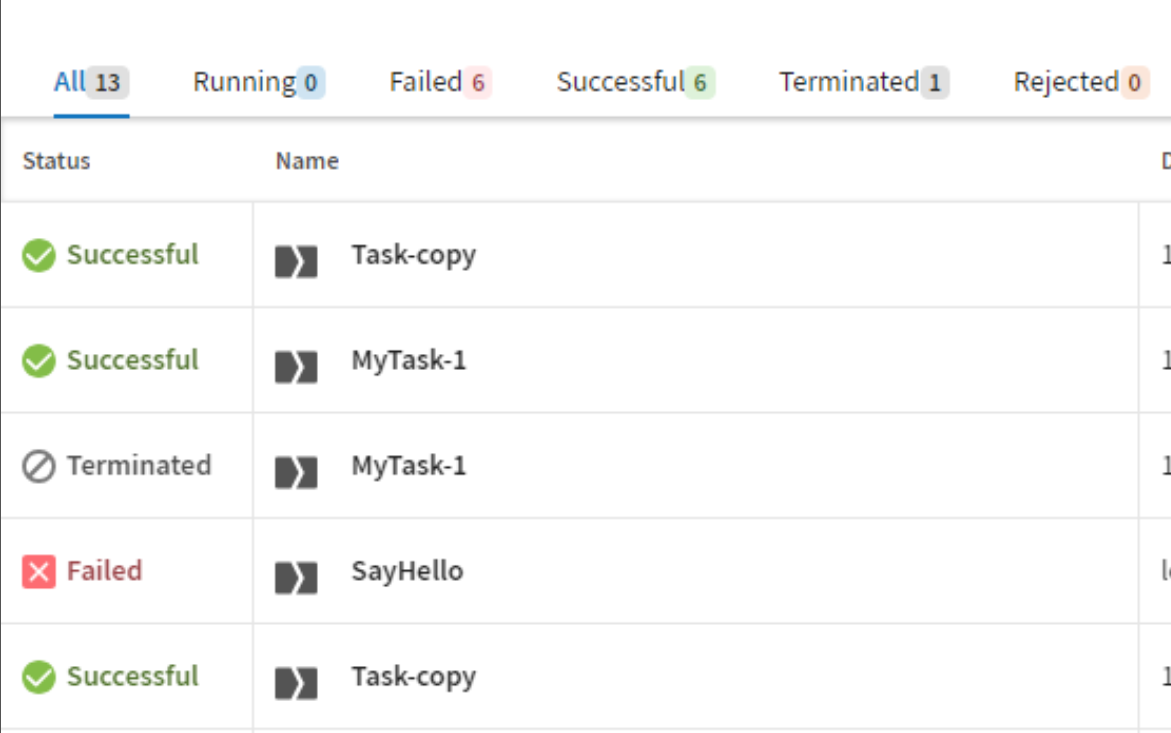 Task status on the Operation page
