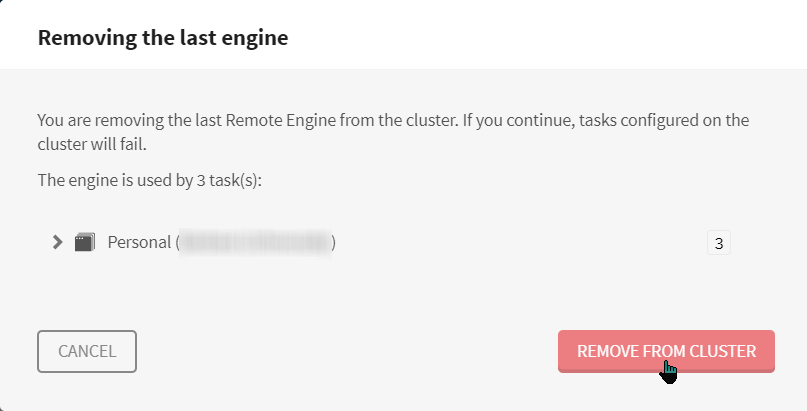 Screenshot showing how to remove the last Remote Engine.