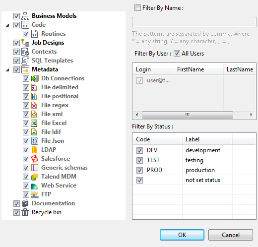 Repository Filter Setting dialog box.