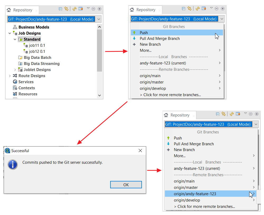 Pushing changes to the remote repository.