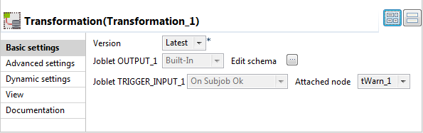 Basic settings view of the "Transformation" Joblet.