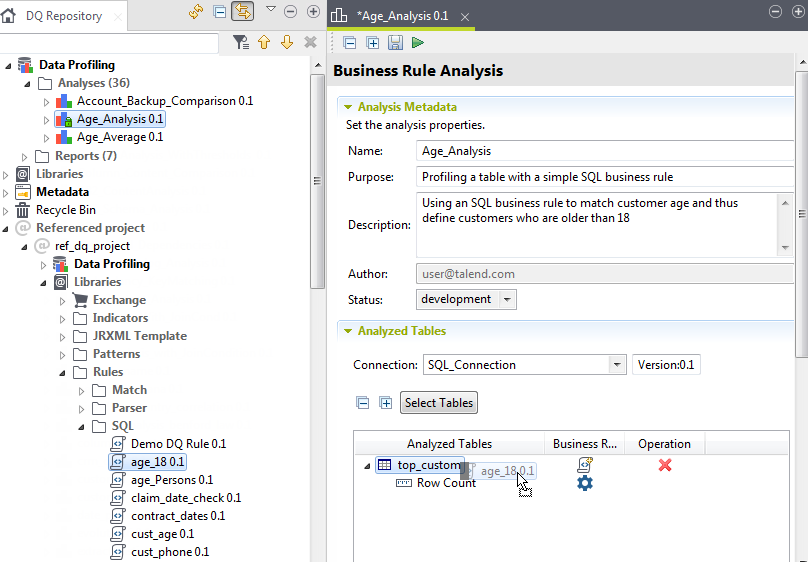 Overview of the Age_Analysis analysis and the SQL rule to be used.