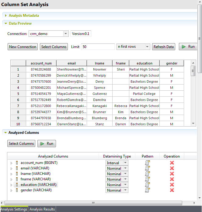 Overview of the Data Preview in the Analysis Settings tab.