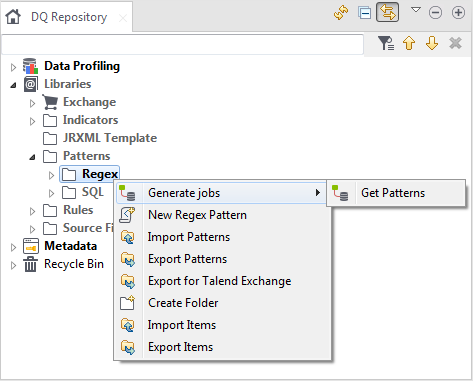 Contextual menu of the Regex node.