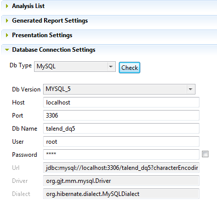 Configuration in the Database Connection Settings section.