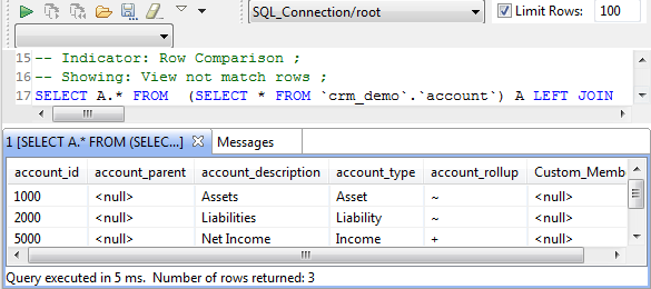 Number of rows that match in the two sets.