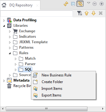 Contextual menu of an SQL rule.