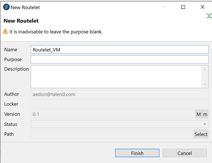 "New Routelet" dialog box.