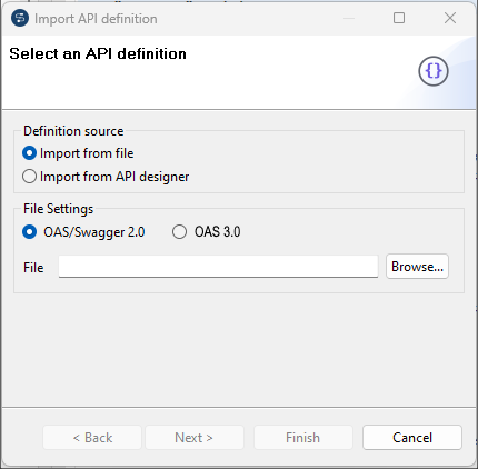 Import API definition dialog box.