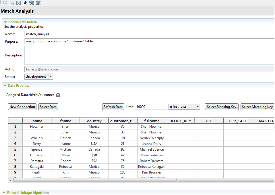 Screenshot of the Match Analysis editor.