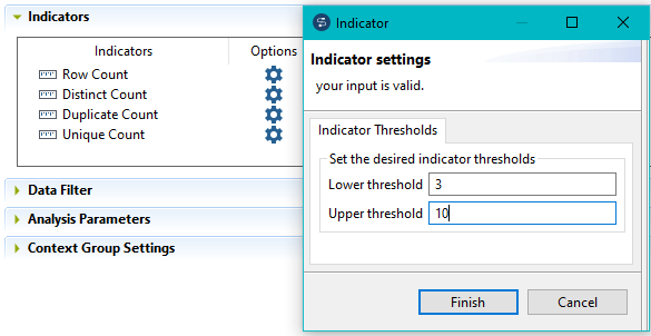Overview of the Indicator dialog box.