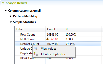 Contextual menu of a label from the Simple Statistics section.