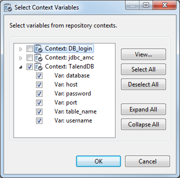 Select context variables wizard.