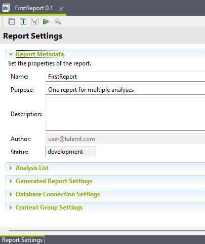 Overview of the Report Settings tab.