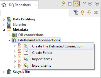 Contextual menu of the FileDelimited connections node.