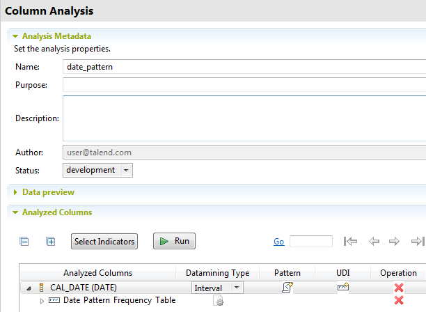 Overview of the Analysis Metadata and Analyzed Columns sections.