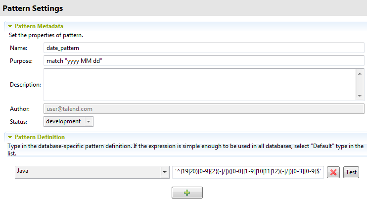 Overview of the Pattern Metadata and Pattern Definition sections.