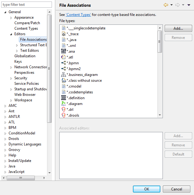 Overview of the File Associations dialog box.